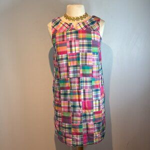 Talbots Madras Mini Shift Dress Multicolor Sleeveless Cotton Size 8 petite